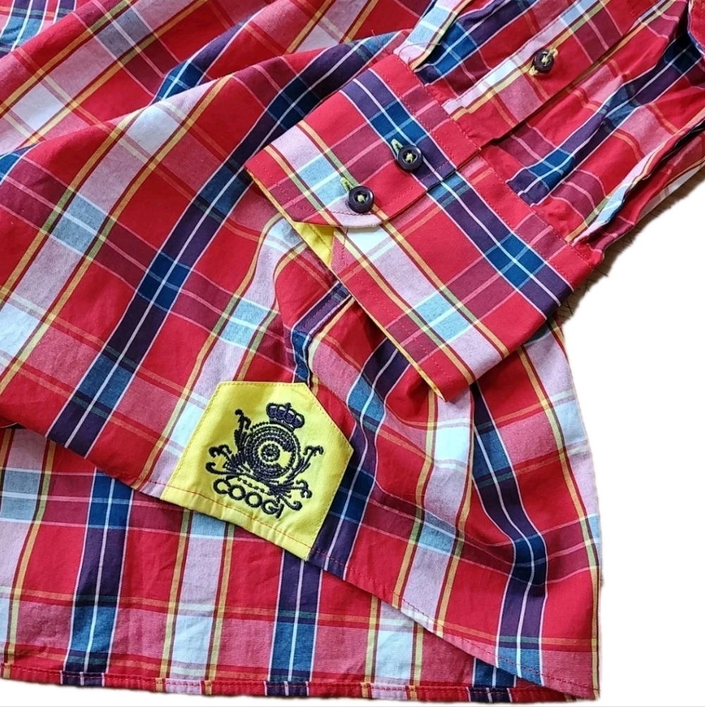 Coogi Luxe Flip Cuffs Dress Shirt 4X Red Patriot Plaid Heritage 90s Hip Hop Y2K - Picture 6 of 12